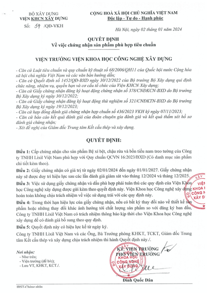 Quyết định chứng nhận TCVN 2024