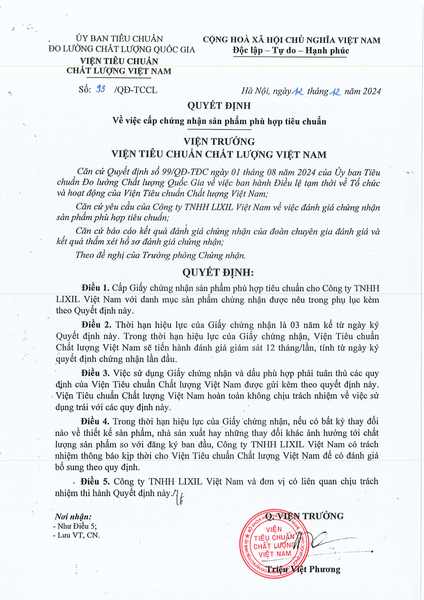 Quyết định chứng nhận TCVN 2024 12122027 sen vòi