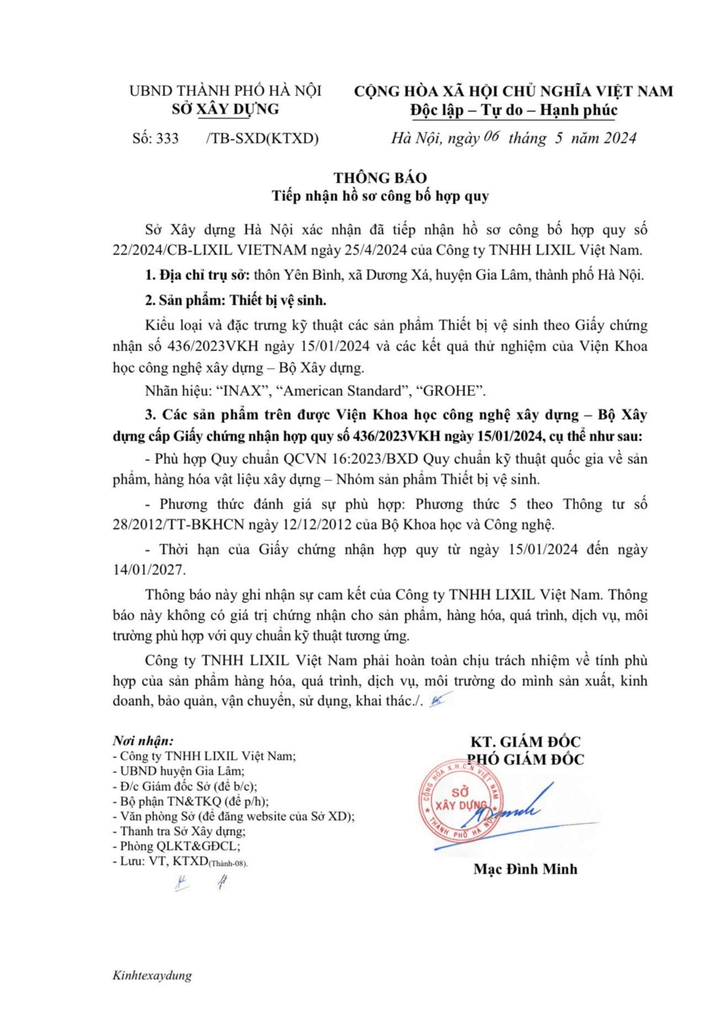Tiếp nhận công bố hợp quy