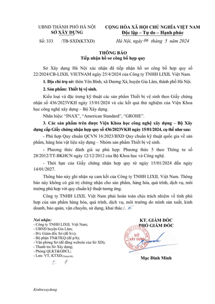 Tiếp nhận công bố hợp quy