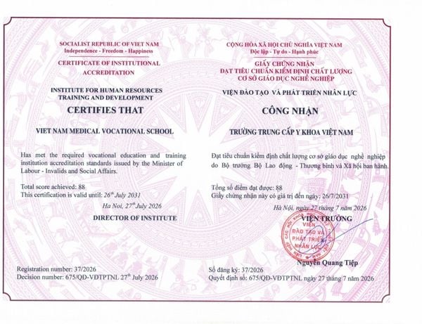 YKVN chính thức đạt Tiêu chuẩn Kiểm định Chất lượng Cơ sở Giáo dục Nghề nghiệp