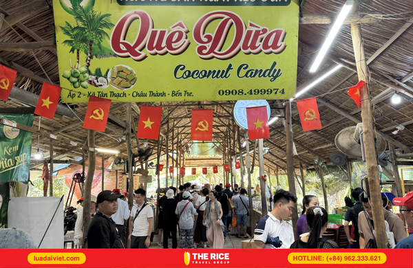 Ben Tre coconut candy village - a popular destination for tourists experiencing the Mekong Delta tour organized by The Rice Travel Group.
