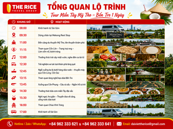 lộ trình tour miền tây - mỹ tho - bến tre 1 ngày