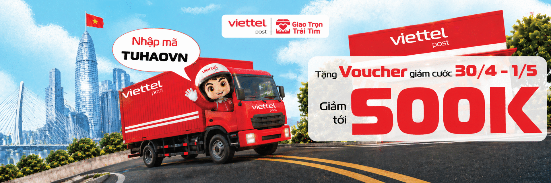 VIETTEL POST TẶNG VOUCHER GIẢM CƯỚC ĐẾN 500.000Đ DỊP 30/04 – 01/05