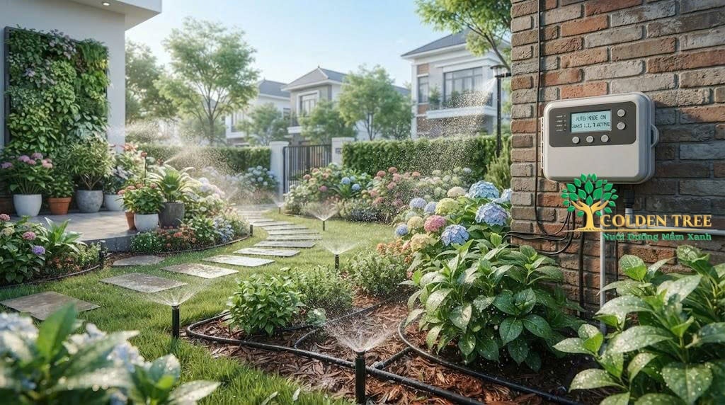 Hệ thống tưới cây tự động tại phường Hồng Hà tiết kiệm nước