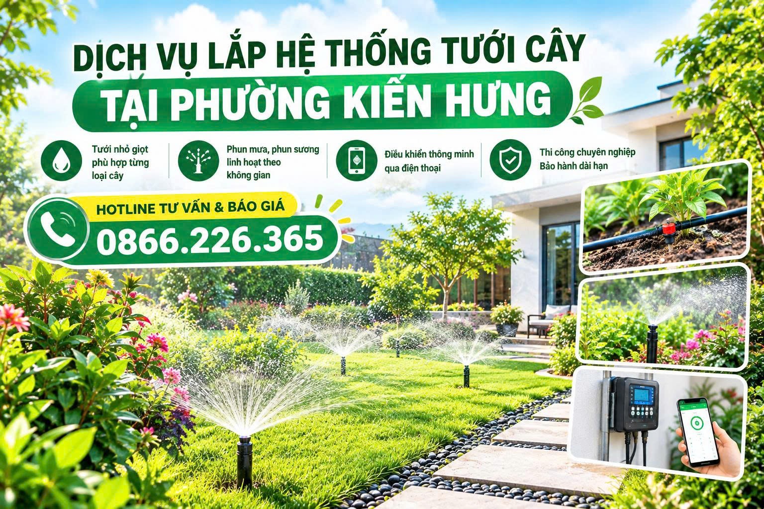 Lắp đặt hệ thống tưới cây tự động tại phường Kiến Hưng giá tốt