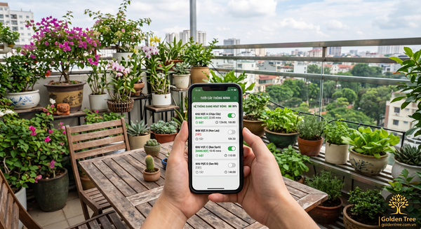 Hệ thống tưới sân thượng điều khiển từ xa bằng điện thoại