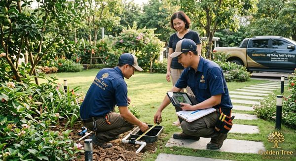 Khảo sát thực tế trước khi báo giá hệ thống tưới cây tự động