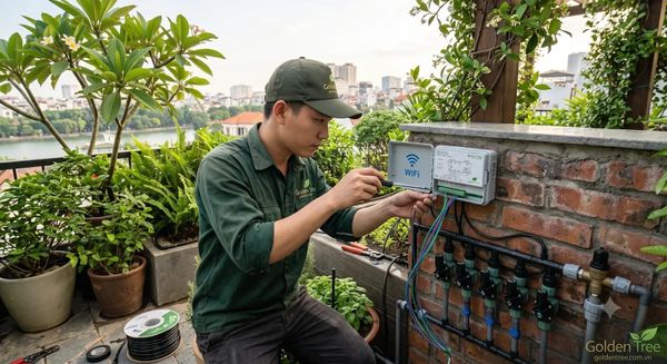 Thi công lắp đặt hệ thống tưới thông minh tại Hà Nội của Goldentree