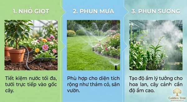 So sánh tưới nhỏ giọt phun mưa và phun sương trong hệ thống tưới tự động