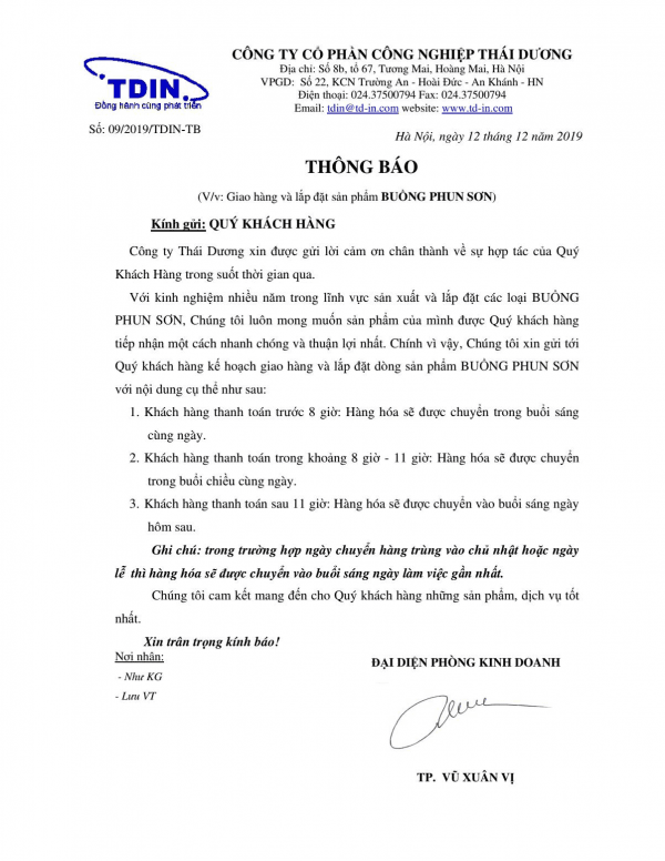 Thông báo lịch lắp buồng phun sơn