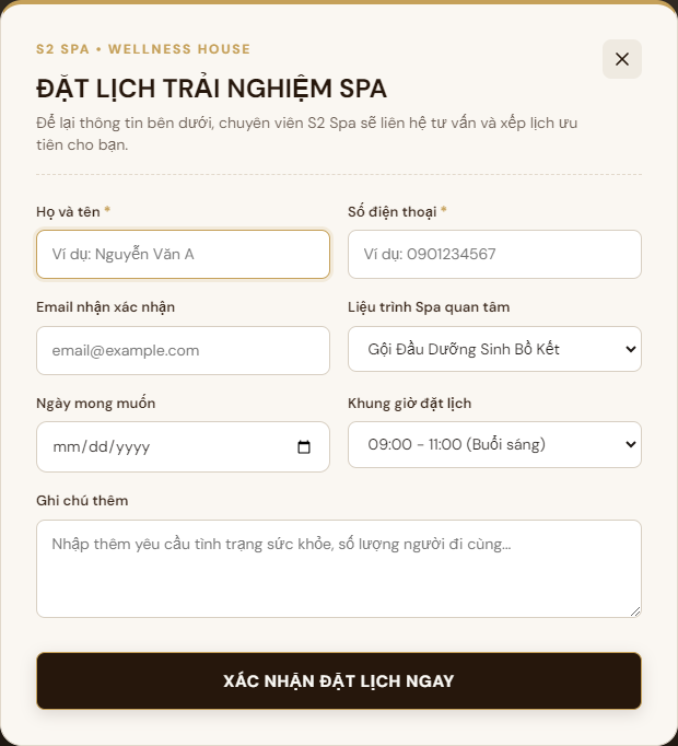 Cửa sổ đặt lịch hẹn nhanh