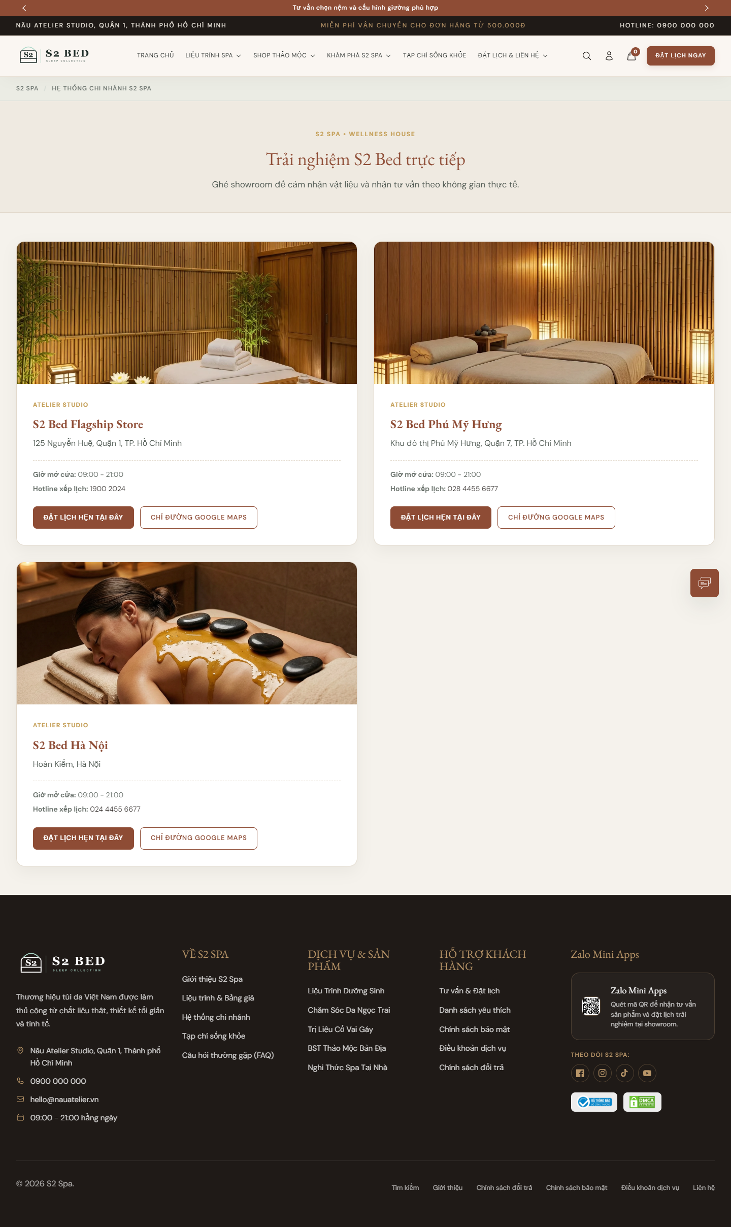 Giao diện trang Hệ Thống Chi Nhánh