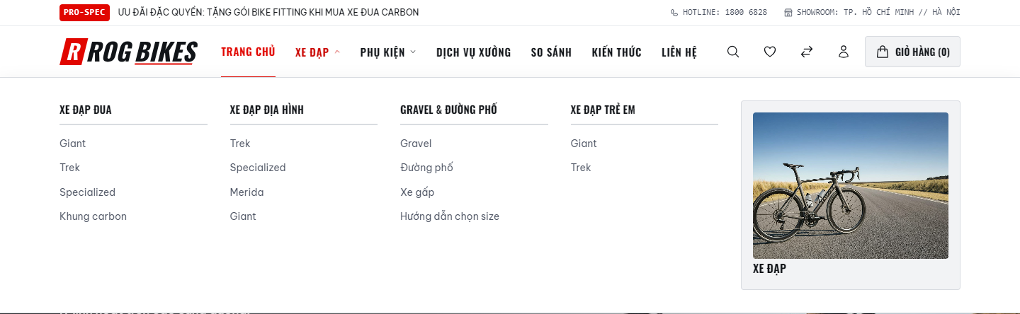 Menu lớn có ảnh cho từng nhóm xe