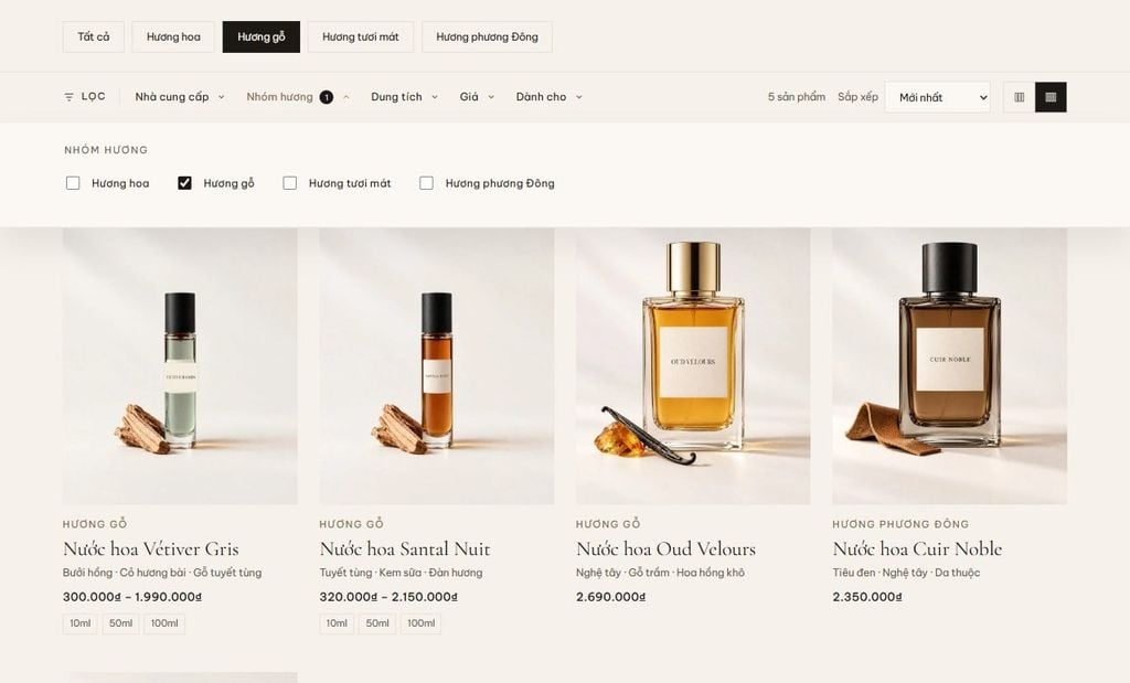 Danh mục lọc theo nhóm hương