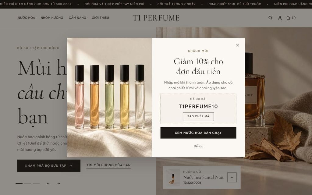 Popup ưu đãi có mã giảm giá