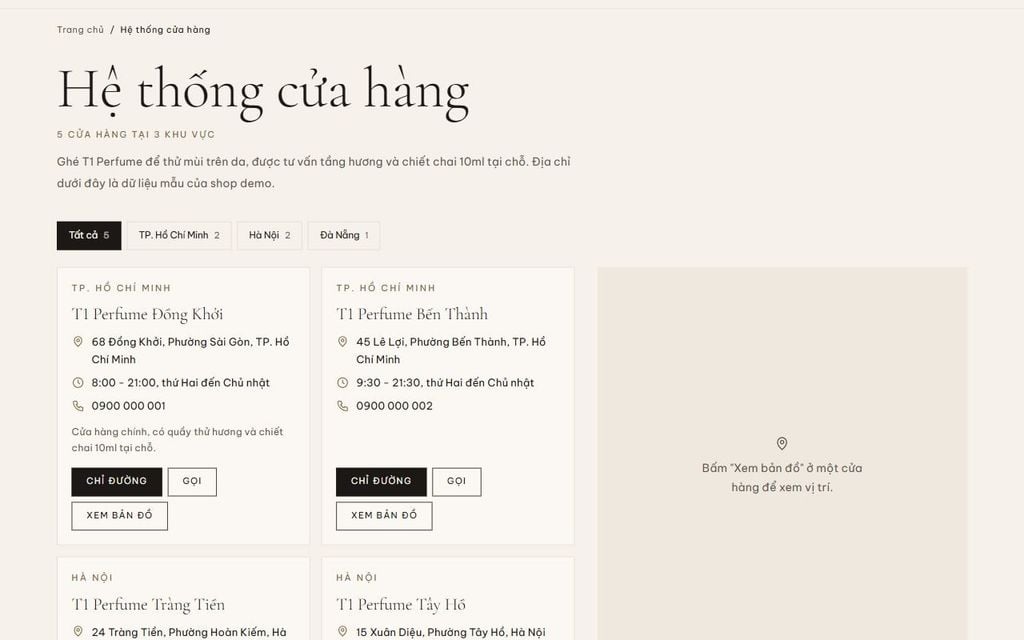 Trang hệ thống cửa hàng lọc theo khu vực