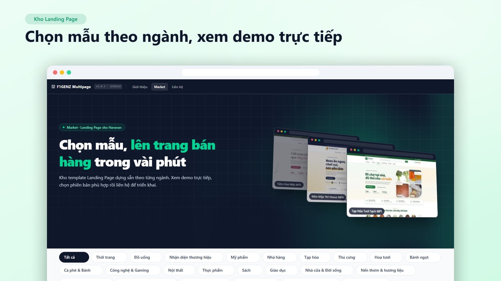 Kho Landing Page theo ngành, xem demo trực tiếp