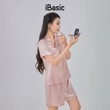  Đồ bộ mặc nhà nữ iBasic lụa satin áo tay ngắn quần đùi – HOMW069 