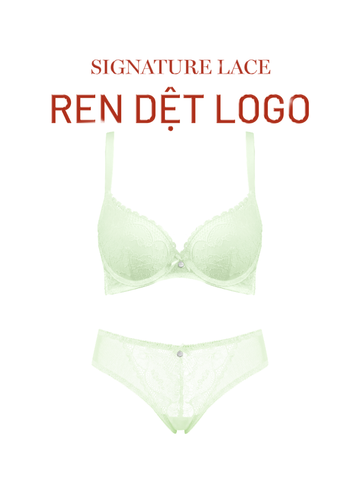  Bra Set Áo ngực, quần lót nữ ren iBasic không gọng mút mỏng họa tiết ren logo - BRAW181A, PANW210 