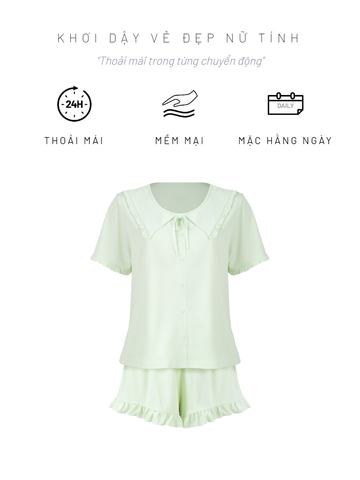 Bộ mặc nhà nữ iBasic thun lạnh áo tay ngắn quần đùi màu pastel - HOMW082 