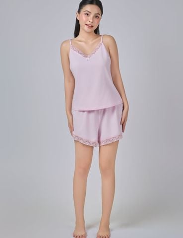  Đồ bộ mặc nhà nữ iBasic cotton USA hai dây phối ren - HOMY050 