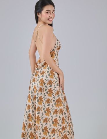  Đầm ngủ nữ lụa satin iBasic 2 dây chéo lưng midi dáng dài - SW068 