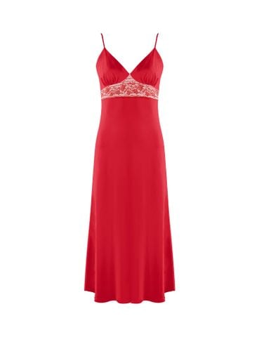  Đầm ngủ nữ iBasic lụa satin 2 dây phom suông dài phối ren - SW071 