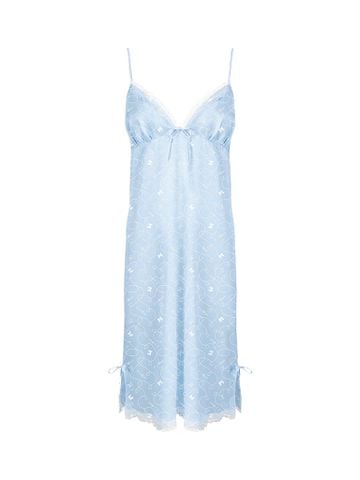 Đầm ngủ nữ lụa satin mặc nhà iBasic hai dây phối ren họa tiết Love - SW087