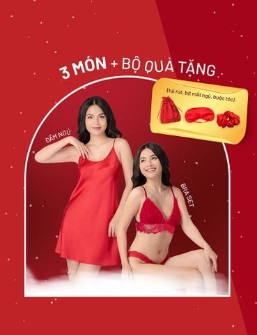  [GIÁ ĐỘC QUYỀN] GIFT OF LOVE Set nội y ren sắc đỏ iBasic phiên bản giới hạn cho Giáng Sinh 