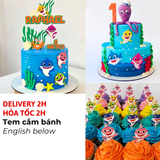 Bộ Tem Cắm Bánh Chủ Đề Baby Shark Cupcake Toppers TCL81