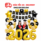 Bộ Bóng Trang Trí Tốt Nghiệp Màu Đen Vàng - Gold and Black Graduation Balloon Set LTN20