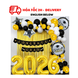 Bộ Bong Bóng Trang Trí Lễ Tốt Nghiệp Graduation Màu Vàng Đen Trắng Nhiều Lựa Chọn LTN23