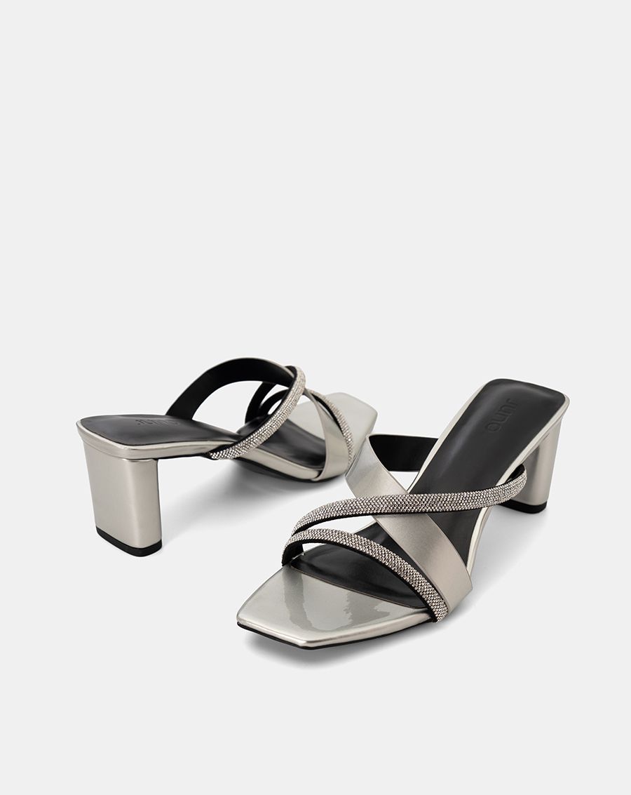  Giày Sandal Mules phối quai đính hạt 