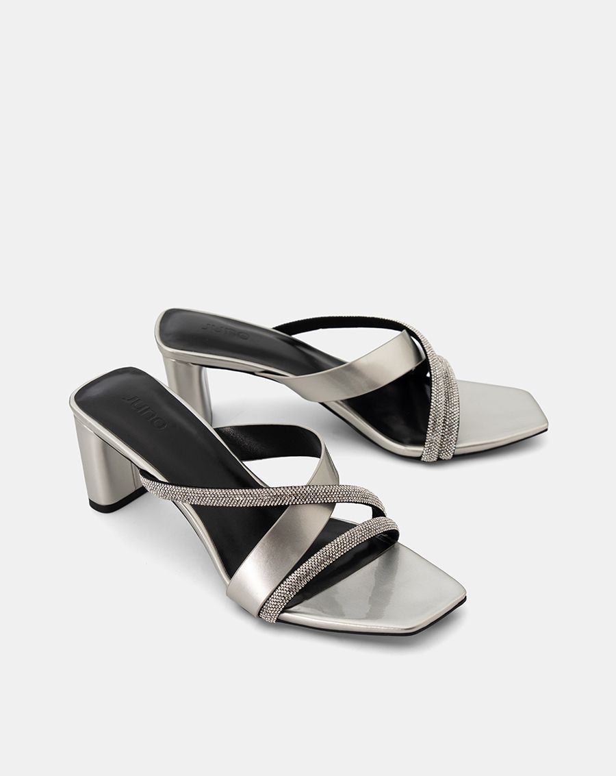  Giày Sandal Mules phối quai đính hạt 