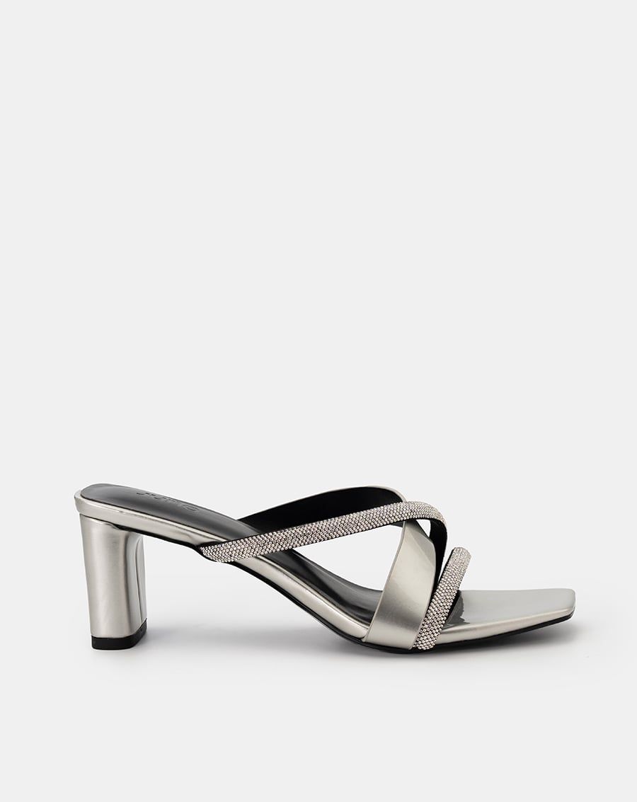  Giày Sandal Mules phối quai đính hạt 