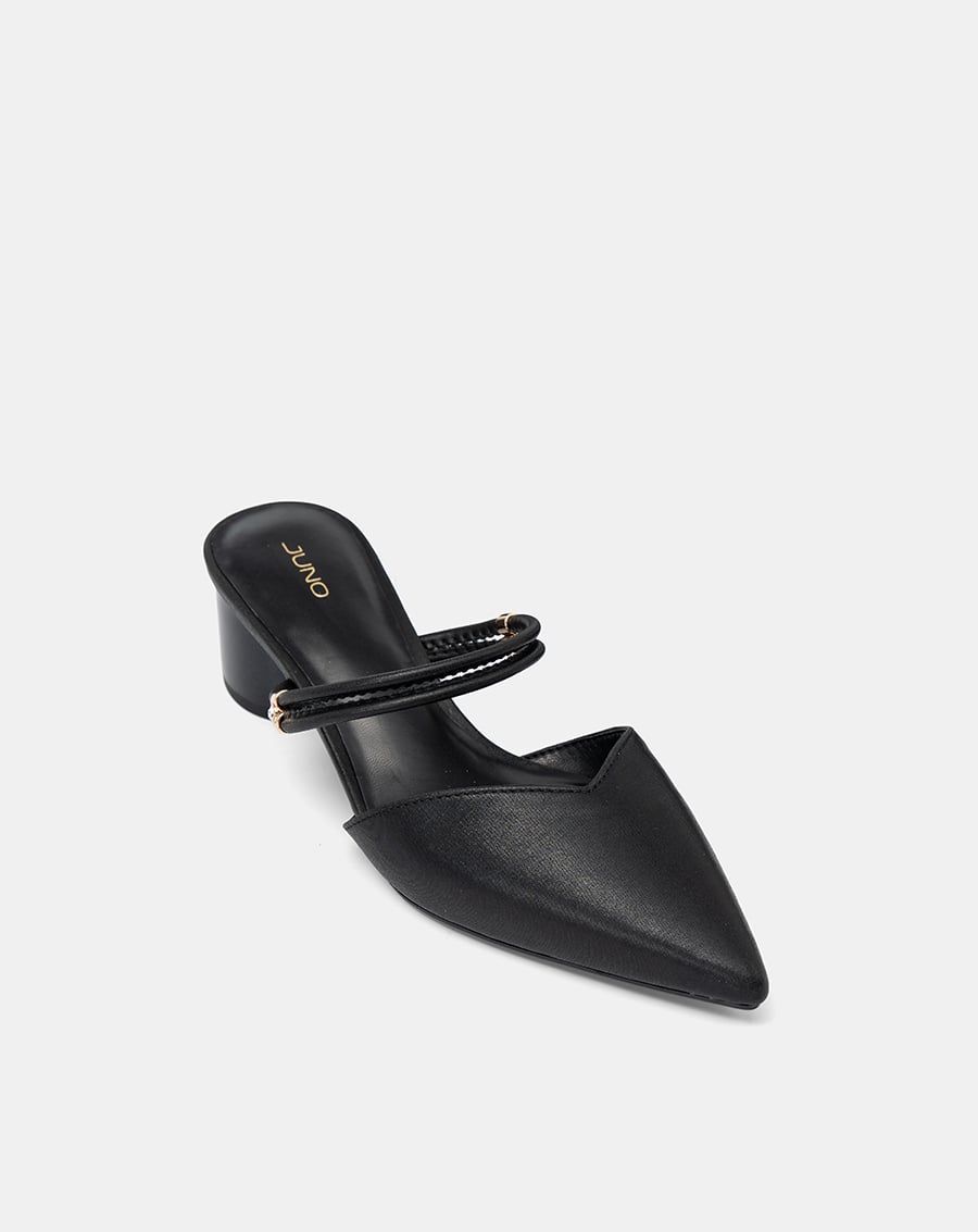  Giày Mules Mũi Nhọn Gót Trụ 