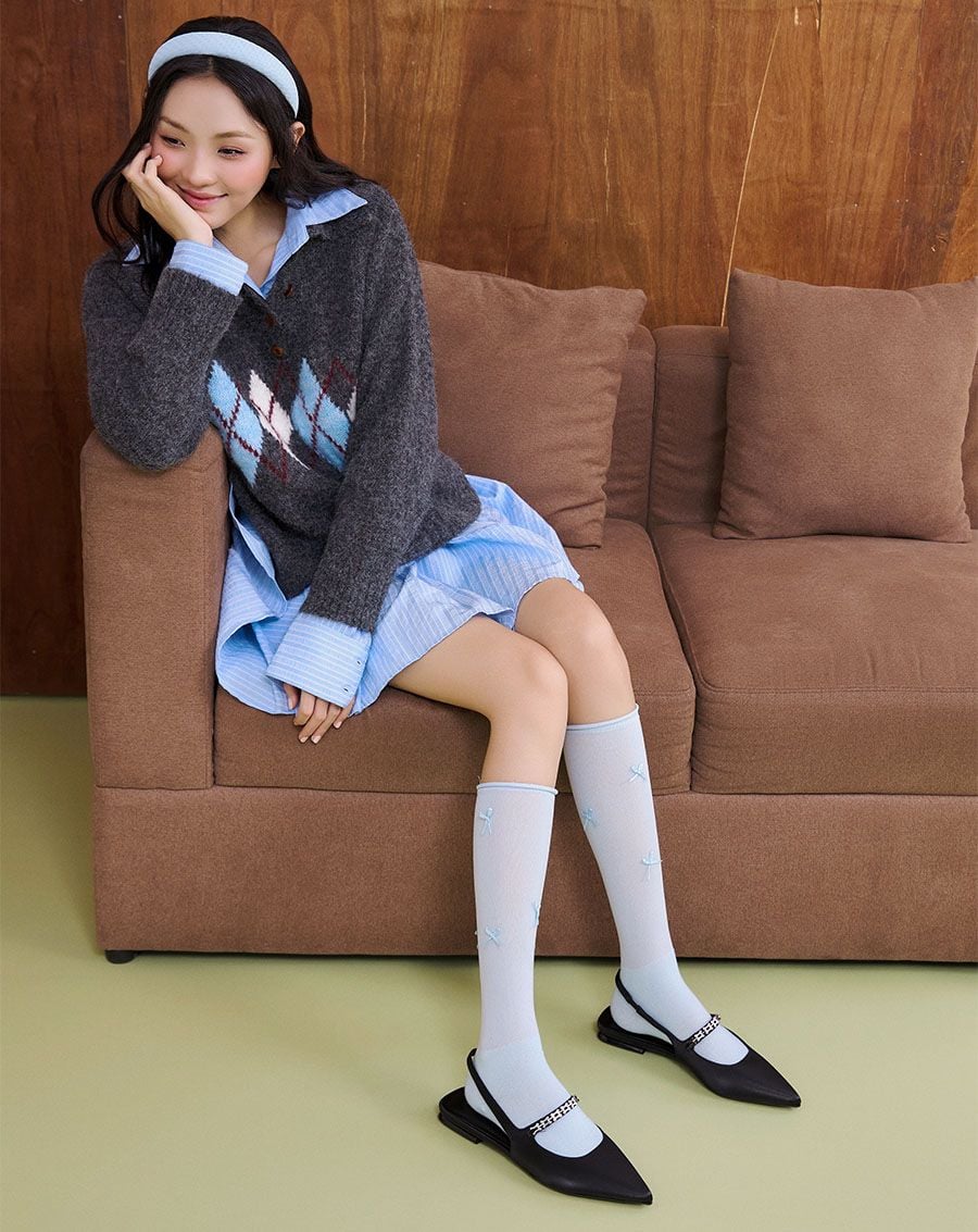  Giày Búp Bê Slingback Phối Quai Mary Jane Xích Trang Trí 