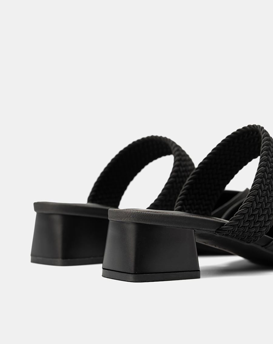  Giày Cao Gót Mules Phối Quai Thun Bện 