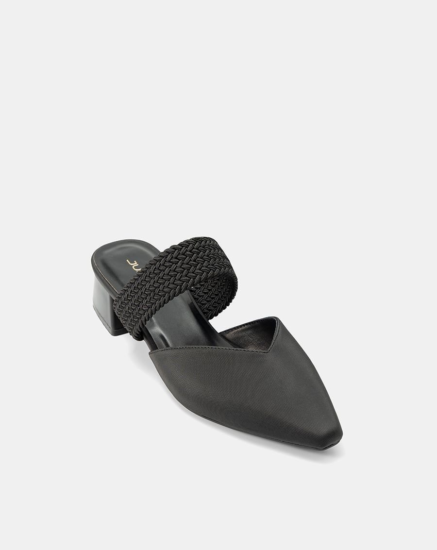  Giày Cao Gót Mules Phối Quai Thun Bện 