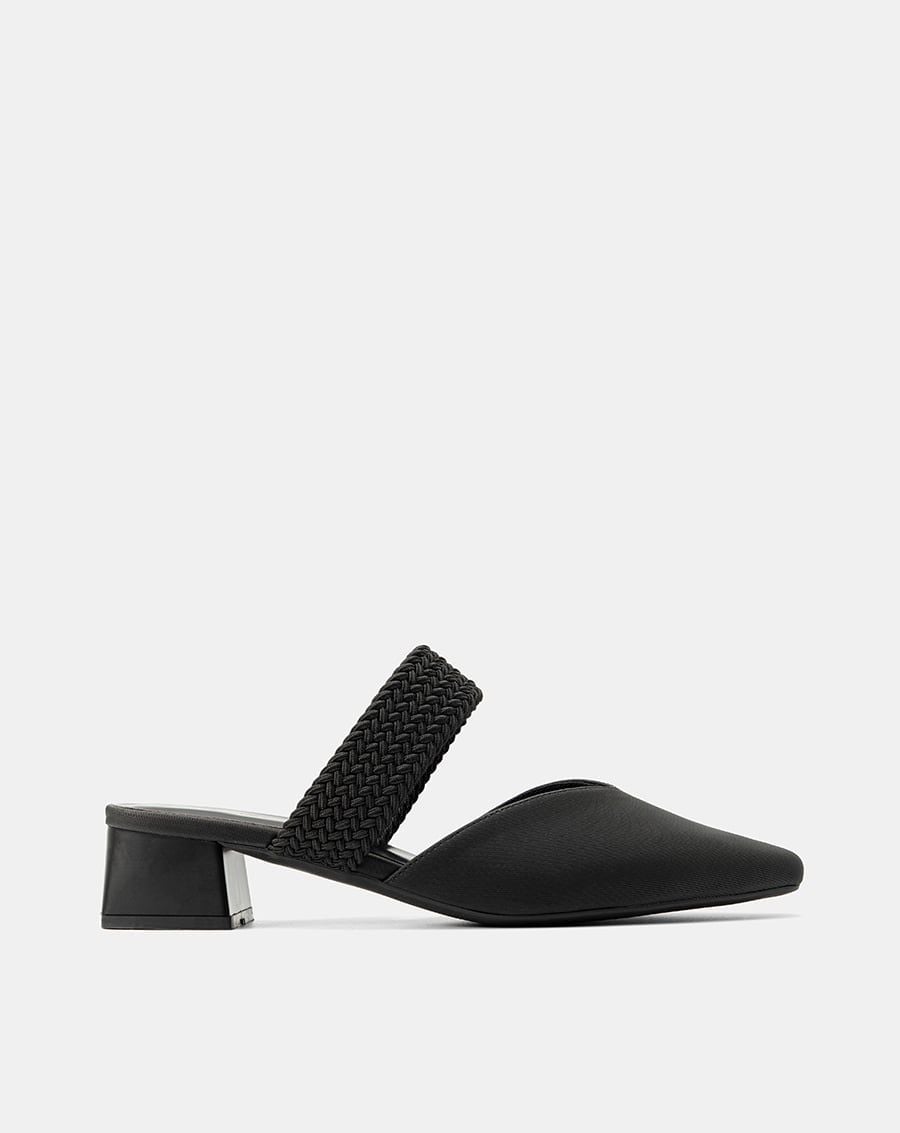  Giày Cao Gót Mules Phối Quai Thun Bện 