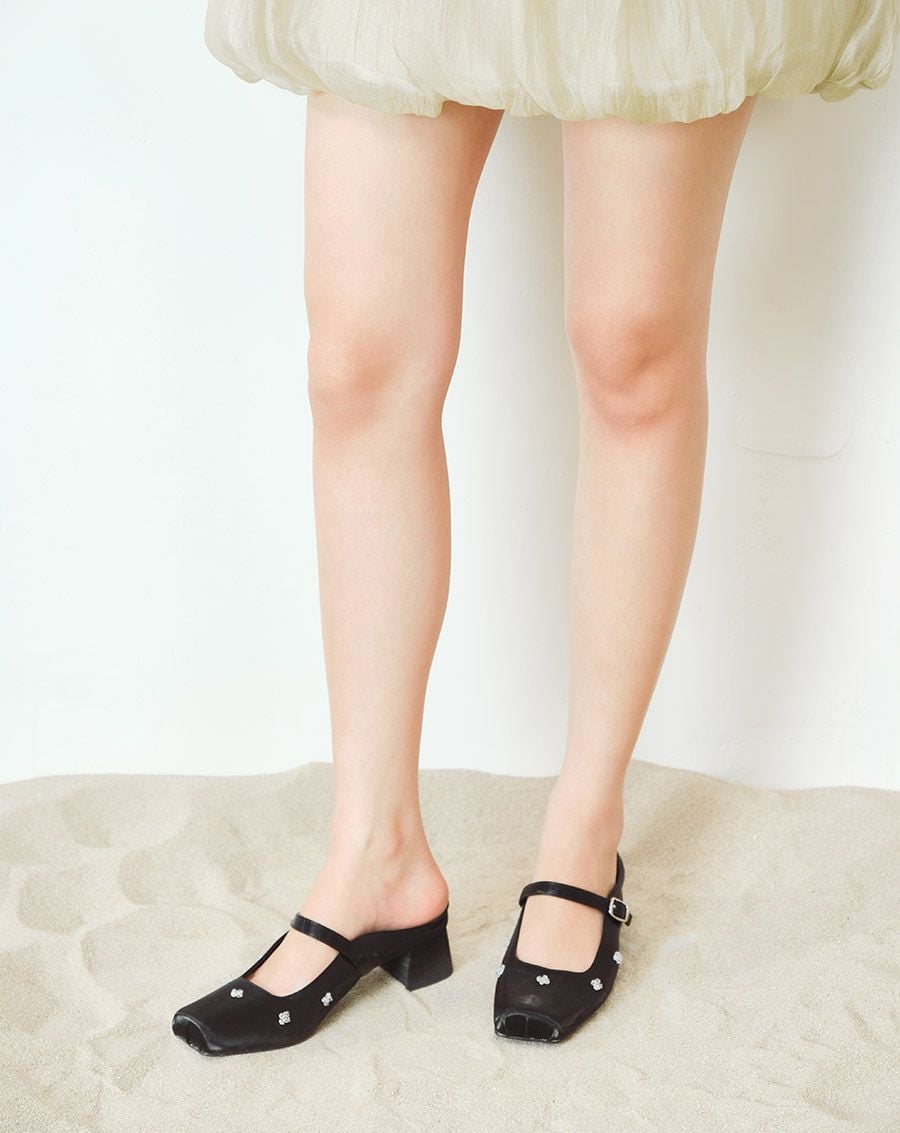  Giày Cao Gót Mũi Vuông Quai Mary Jane 