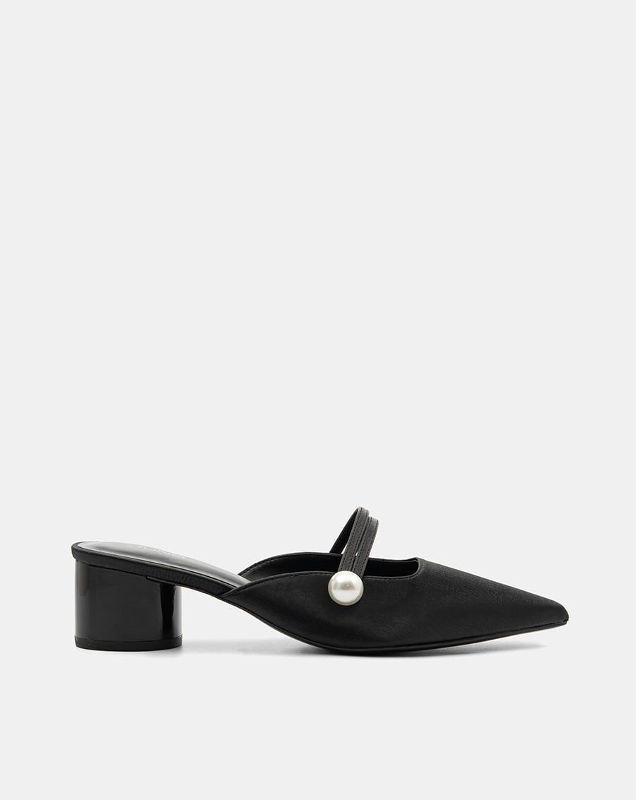  Giày Cao Gót Mules Phối Khóa Ngọc Trai 