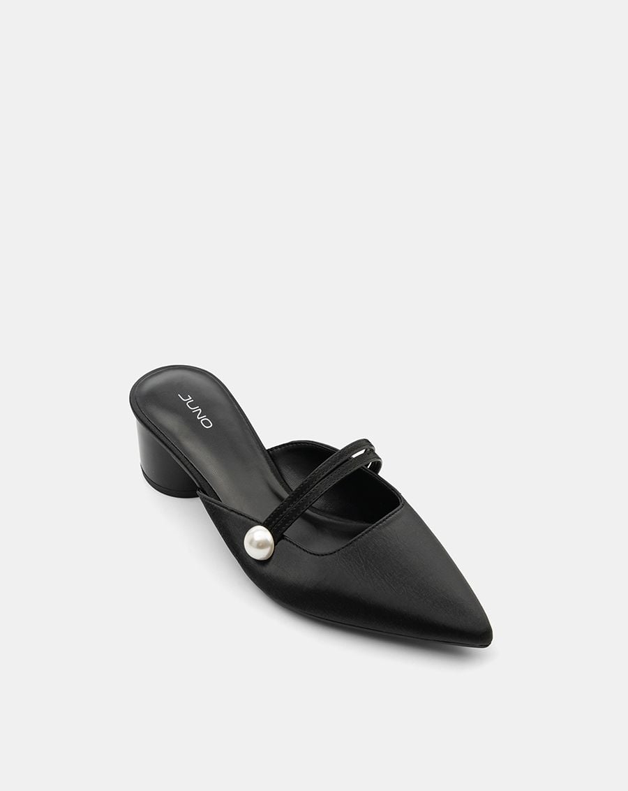  Giày Cao Gót Mules Phối Khóa Ngọc Trai 