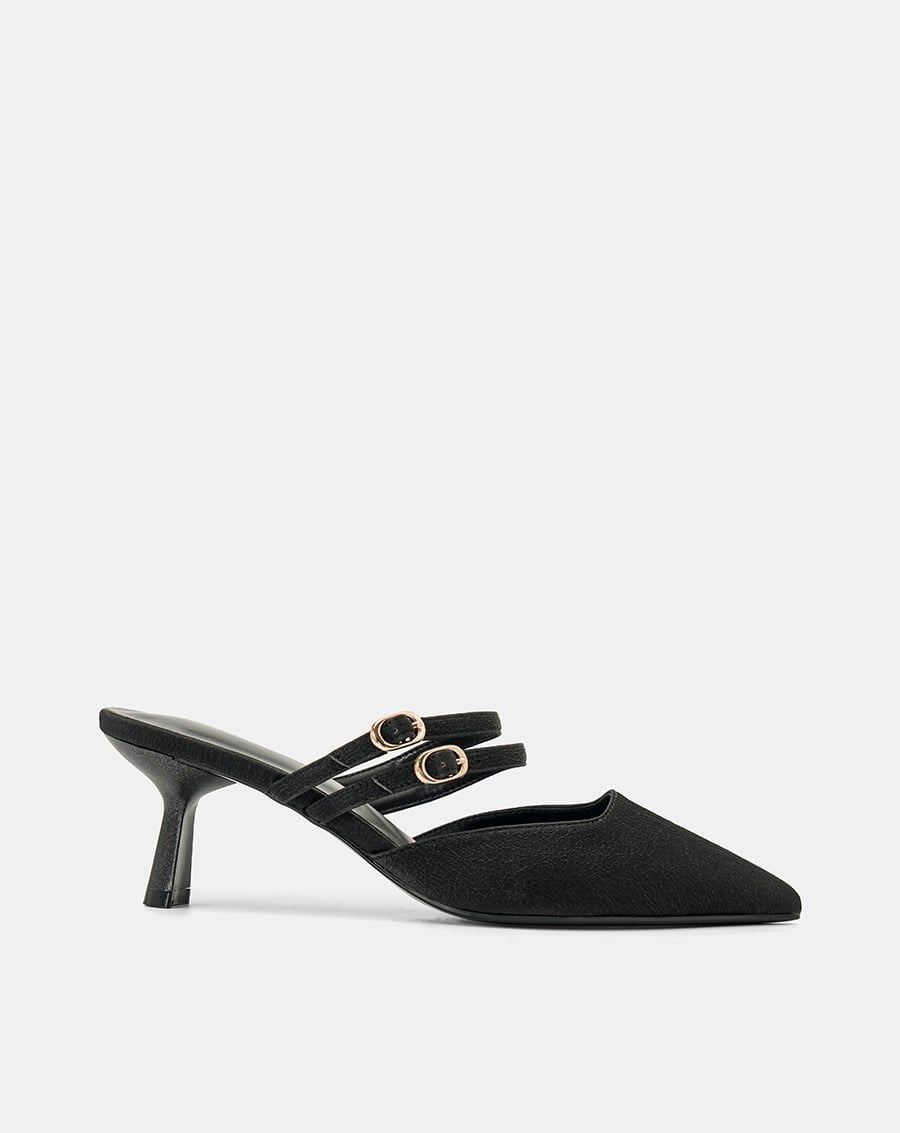  Giày Cao Gót Mules Phối Hai Quai Trang Trí 