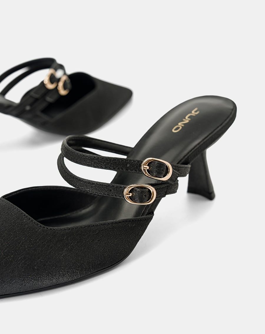  Giày Cao Gót Mules Phối Hai Quai Trang Trí 