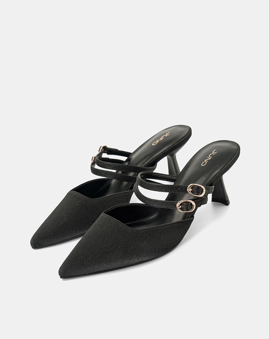  Giày Cao Gót Mules Phối Hai Quai Trang Trí 