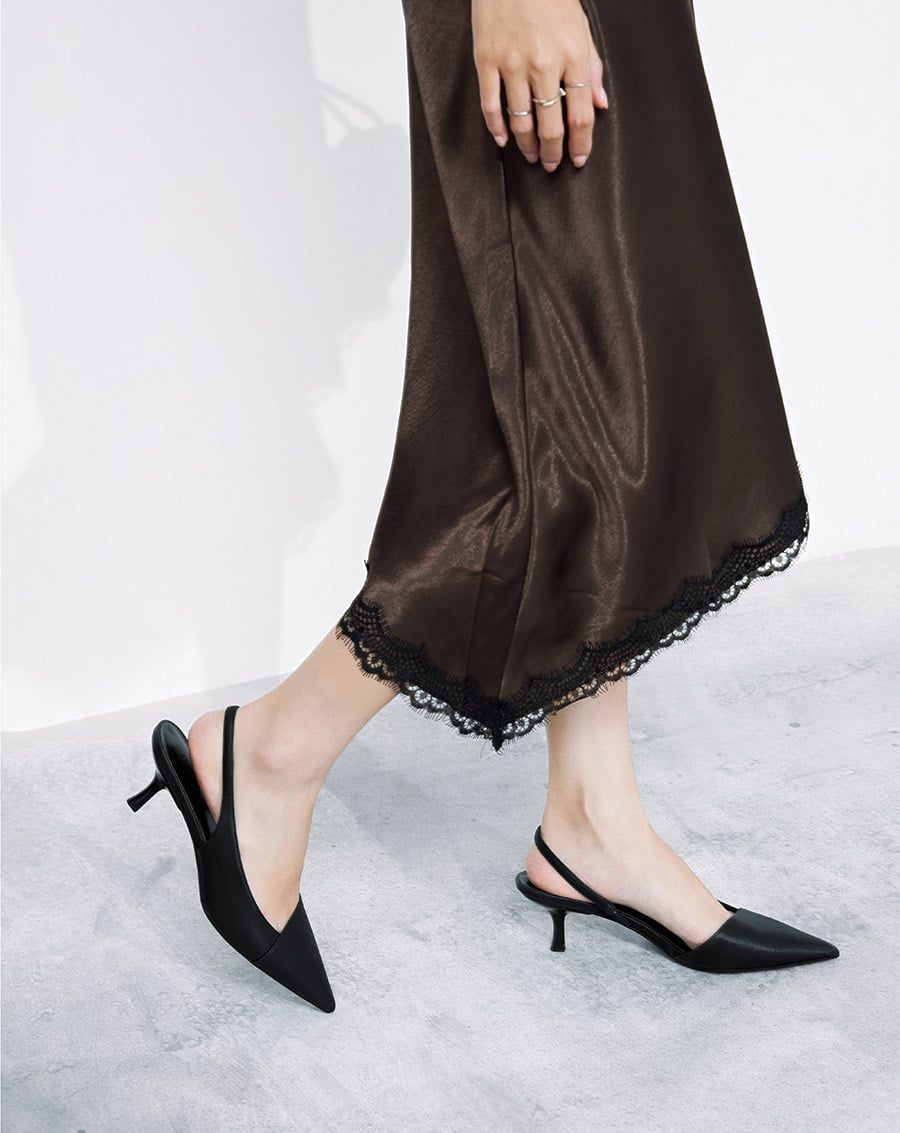  Giày Cao Gót Slingback Kitten Heel Mũi Nhọn 