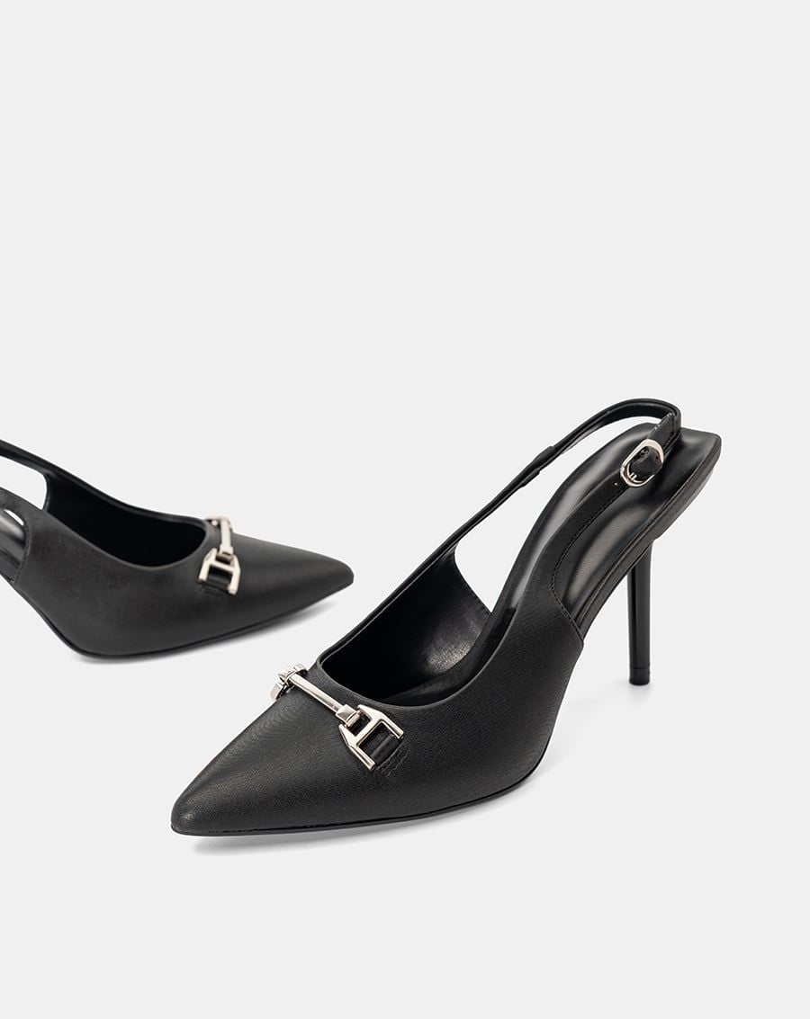  Giày Cao Gót Pump Slingback Phối Khoá 