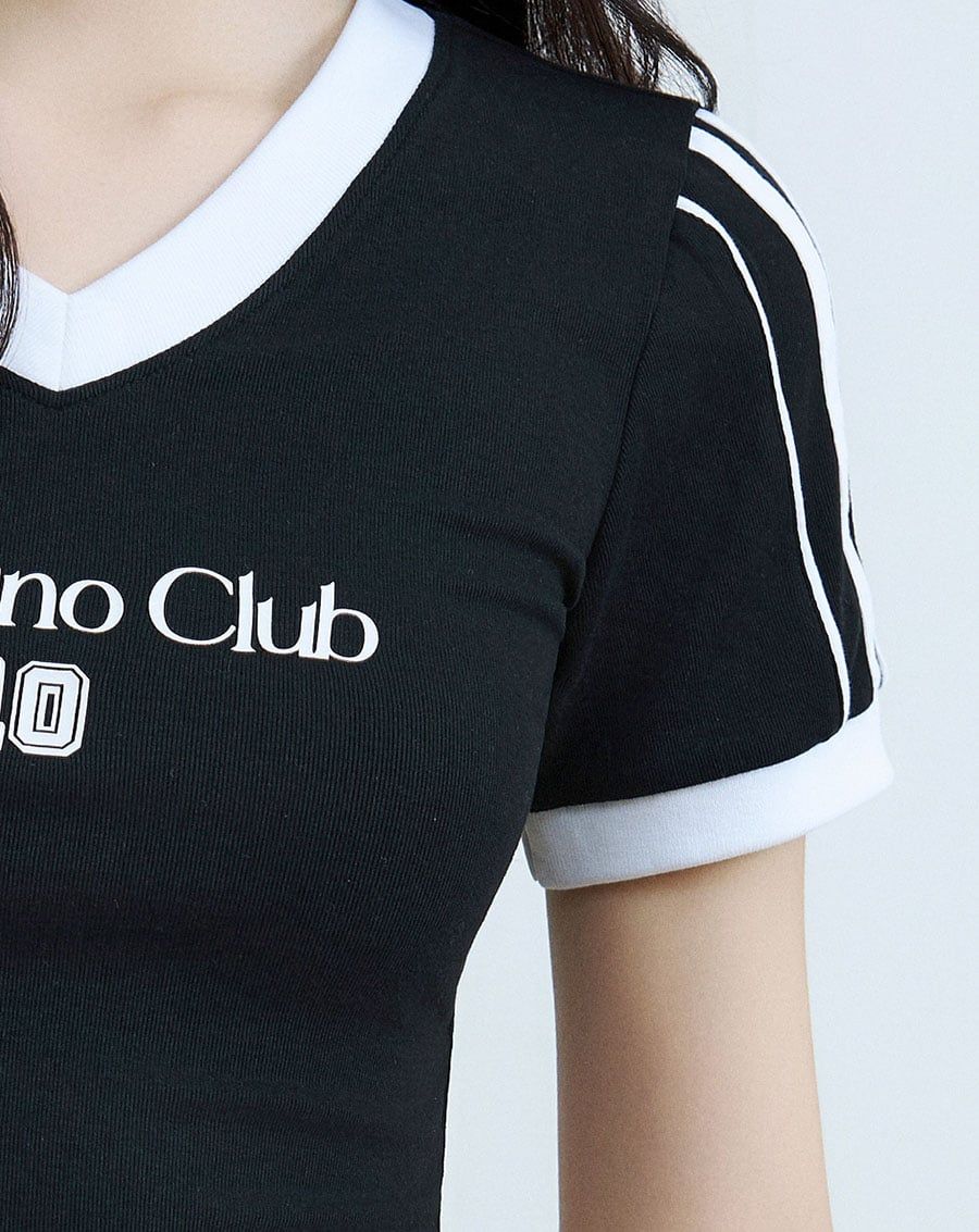  Áo thun ôm phối màu in chữ 